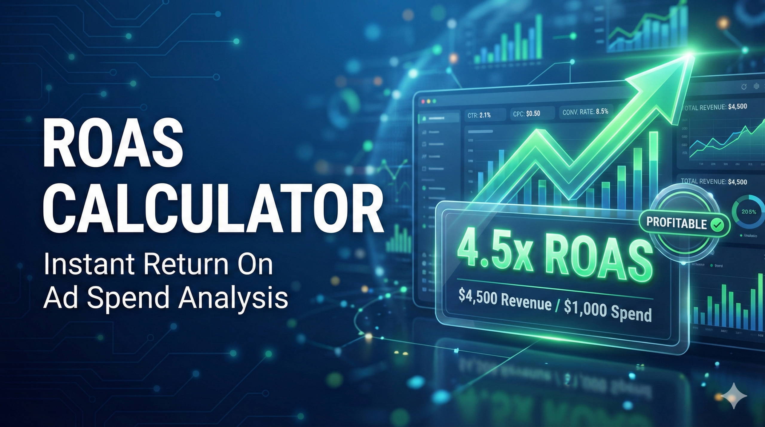 ROAS Calculator Interface and Break Even Analysis Graph